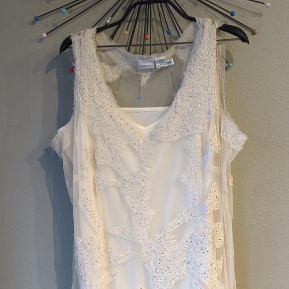 Y2k Newport News Ivory Sheer Beaded Maxi Dress Fairy Whimsigoth Wedding Vintage - Picture 4 of 13